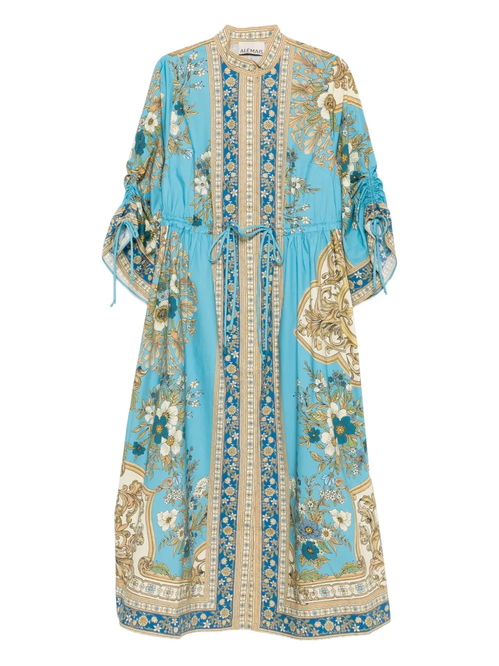 Alemais Cassie Pool Floral-print Drawstring Midi Dress In Blue