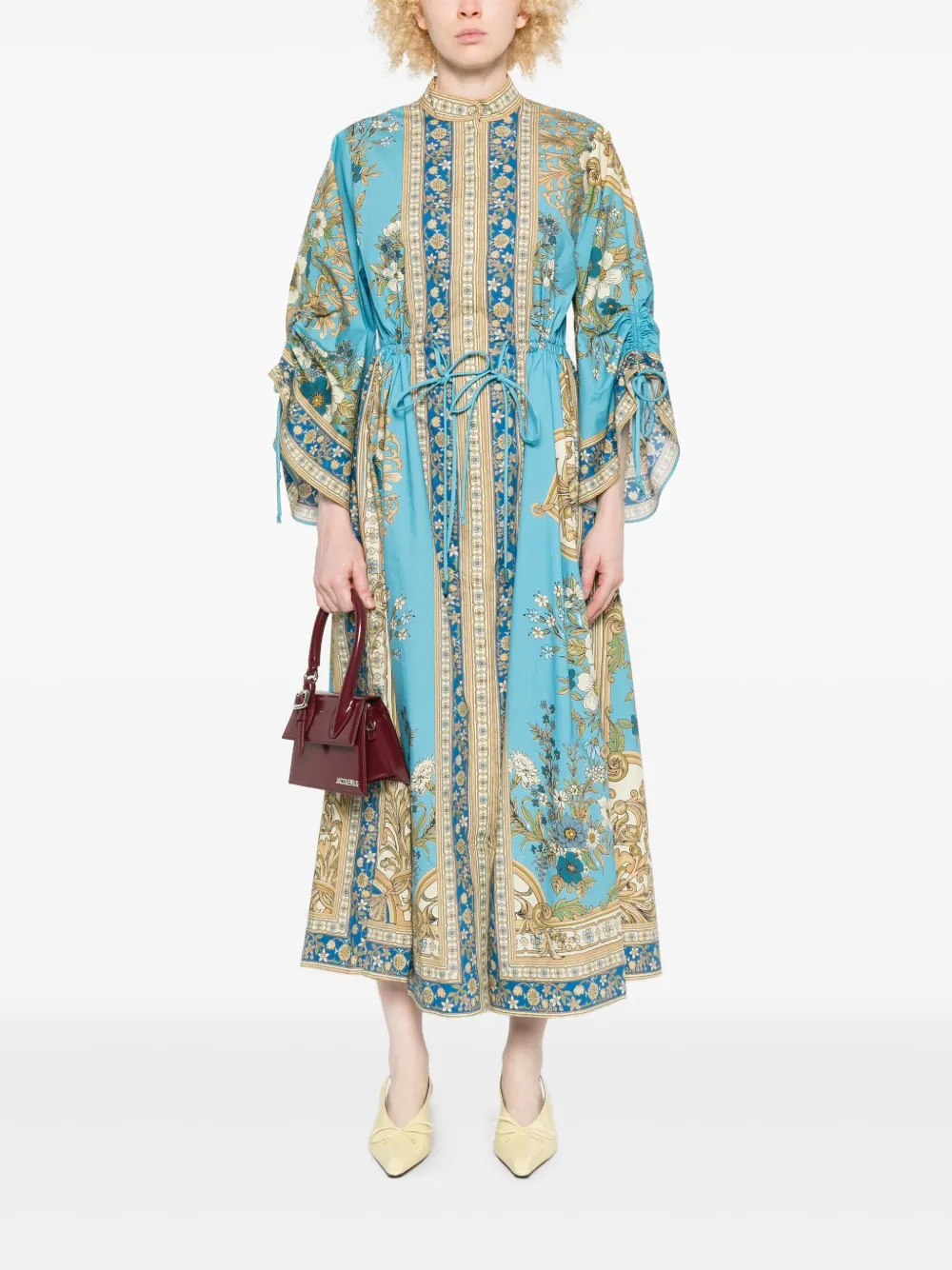 ALEMAIS Cassie Pool midi-jurk met bloemenprint en trekkoord - Blauw