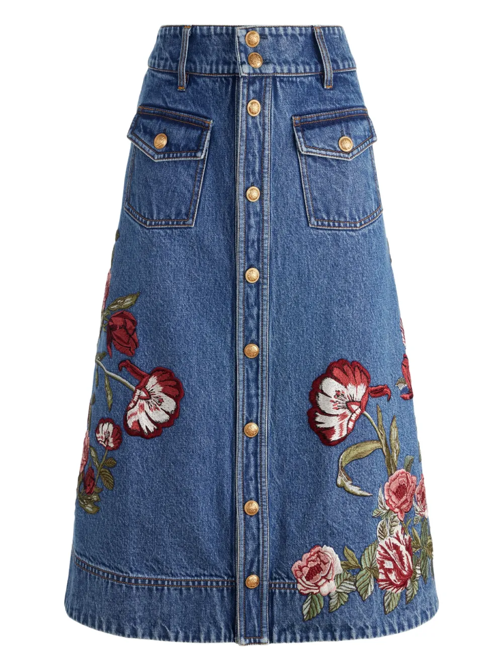 alice + olivia Dahlia floral-embroidered denim skirt | Blue | Image 1