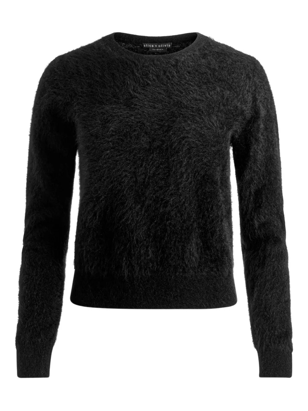 Alice And Olivia Crew-neck Fluffy Sweater In Black