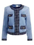 alice + olivia Landon tweed-trimmed denim jacket - Blue