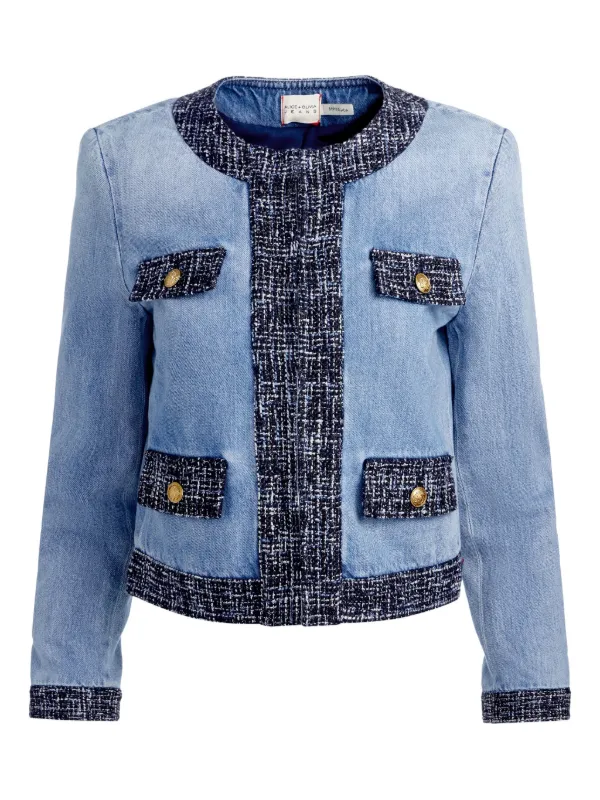 Alice + Olivia Landon tweed-trimmed Denim Jacket | Blue | FARFETCH