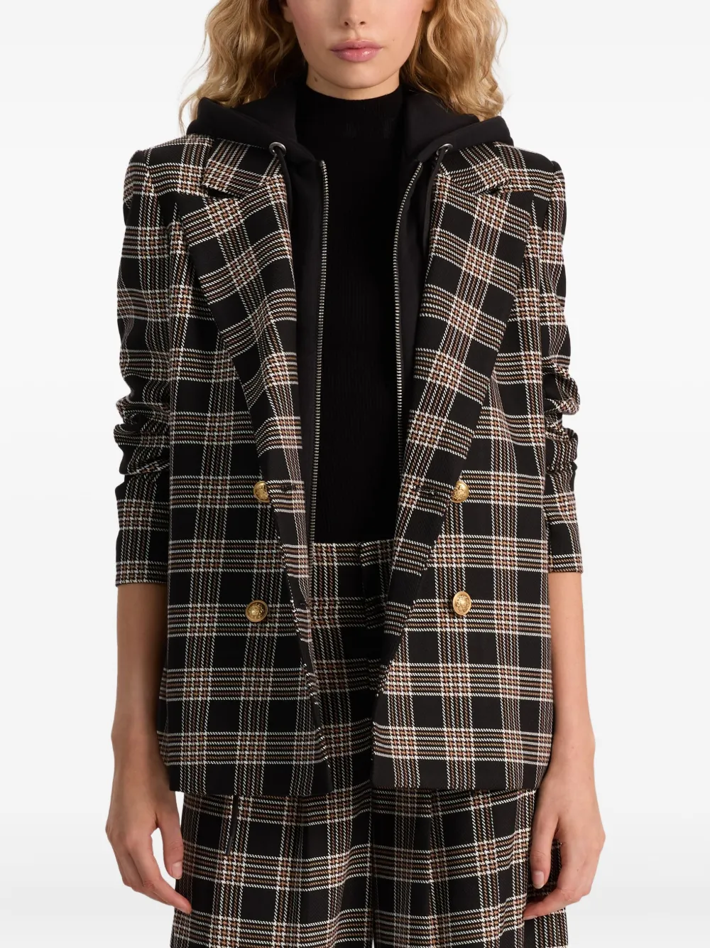 alice + olivia Jordan geruit jack met dubbele rij knopen Zwart