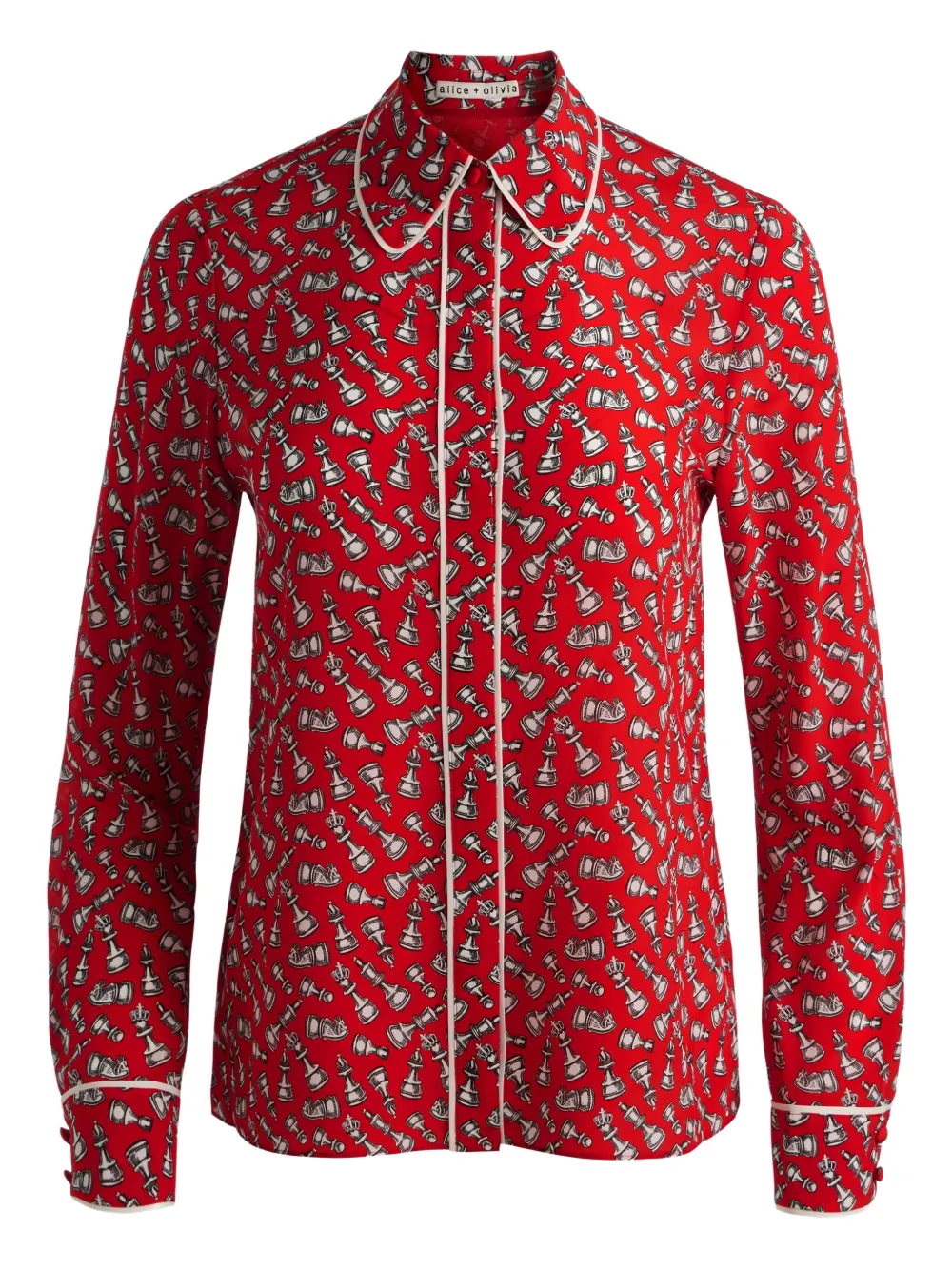 alice + olivia Willa chess-print piped shirt | Red | Image 1