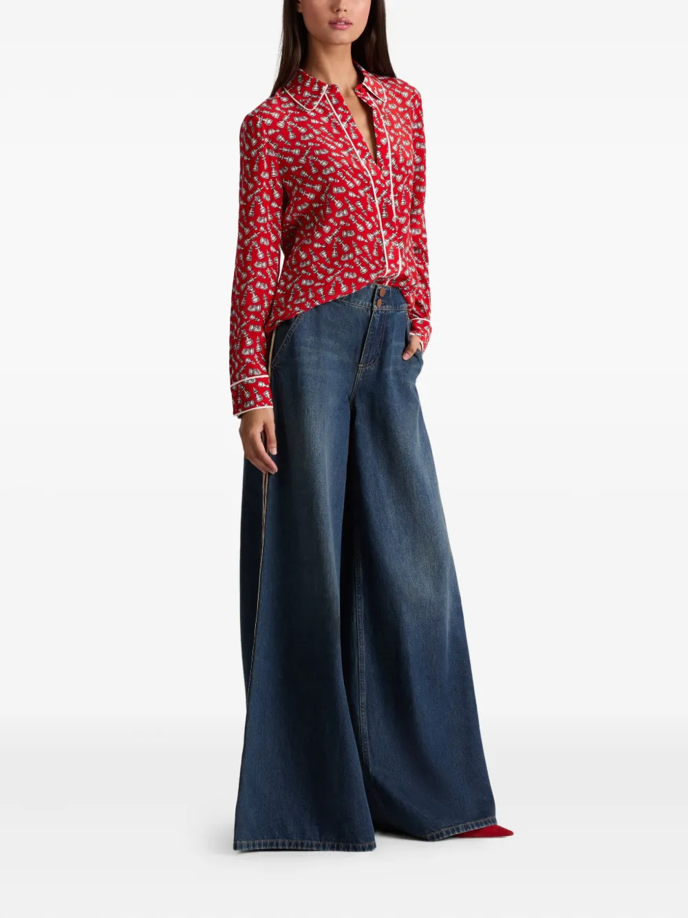 Alice And Olivia Chess-print Piped Shirt In Animal Print