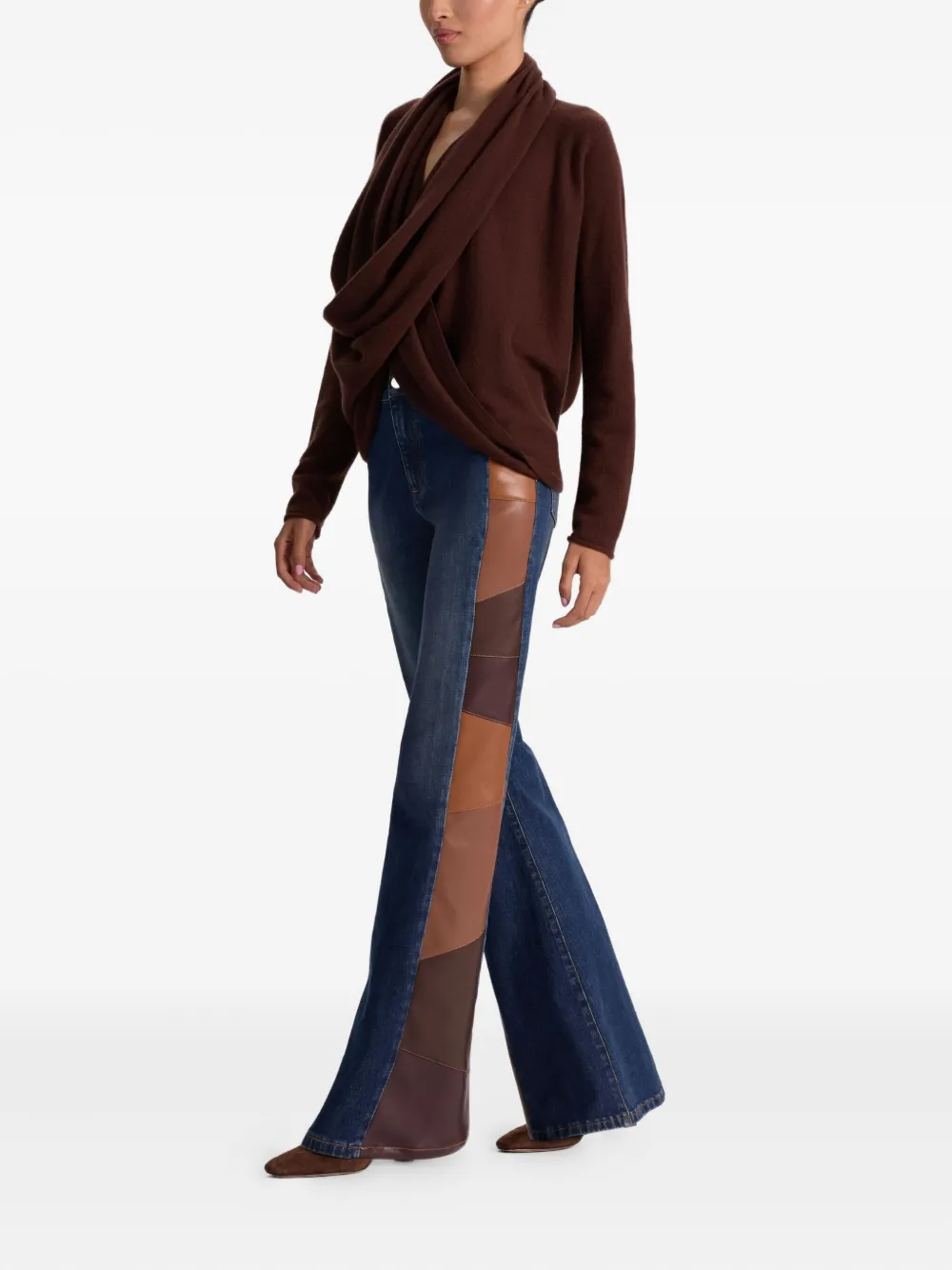 Alice And Olivia Jules Draped Cowl-neck Sweater In Brown