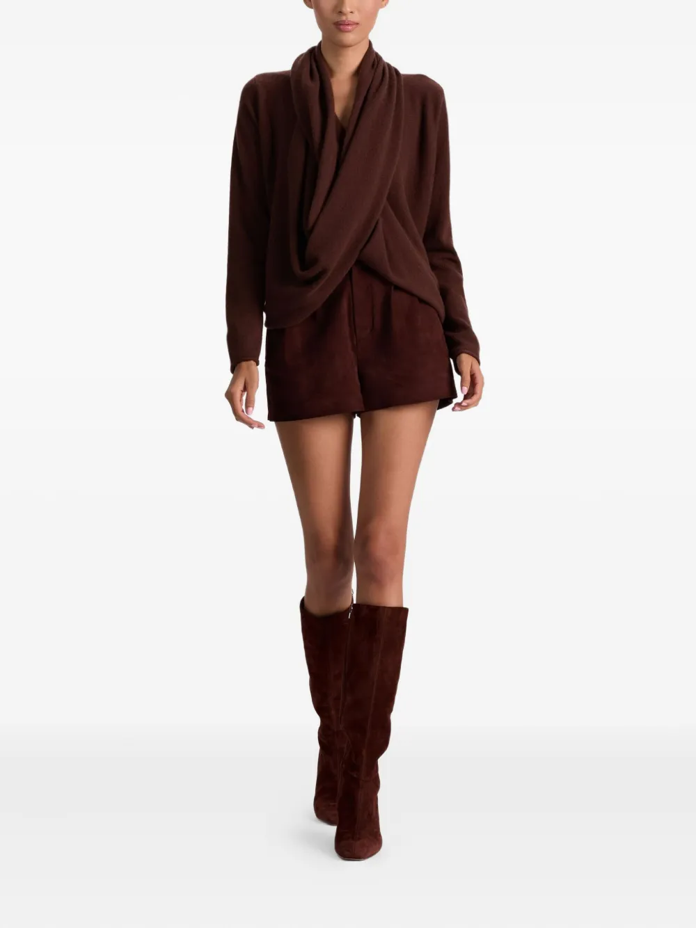 Alice And Olivia Jules Draped Cowl-neck Sweater In Brown