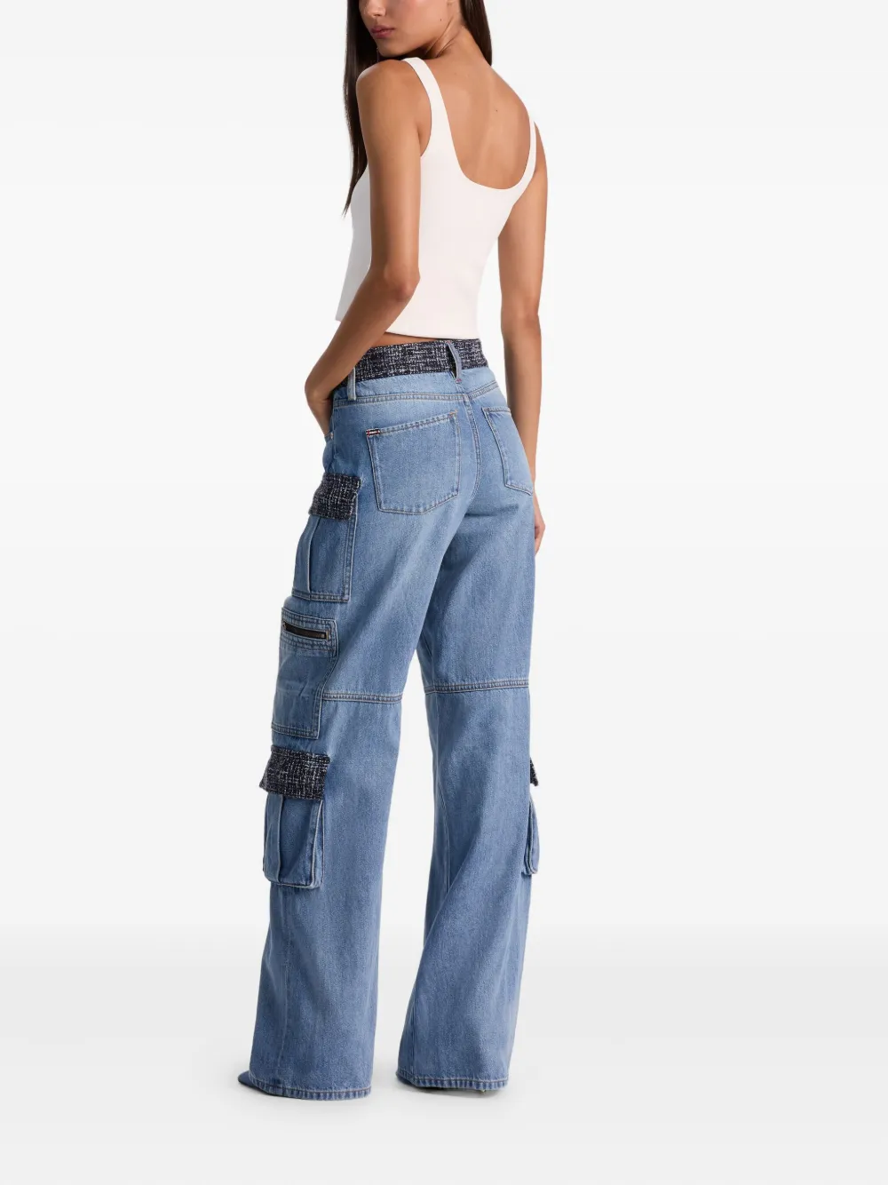 Alice And Olivia Tweed-panel Cargo Jeans In Blue