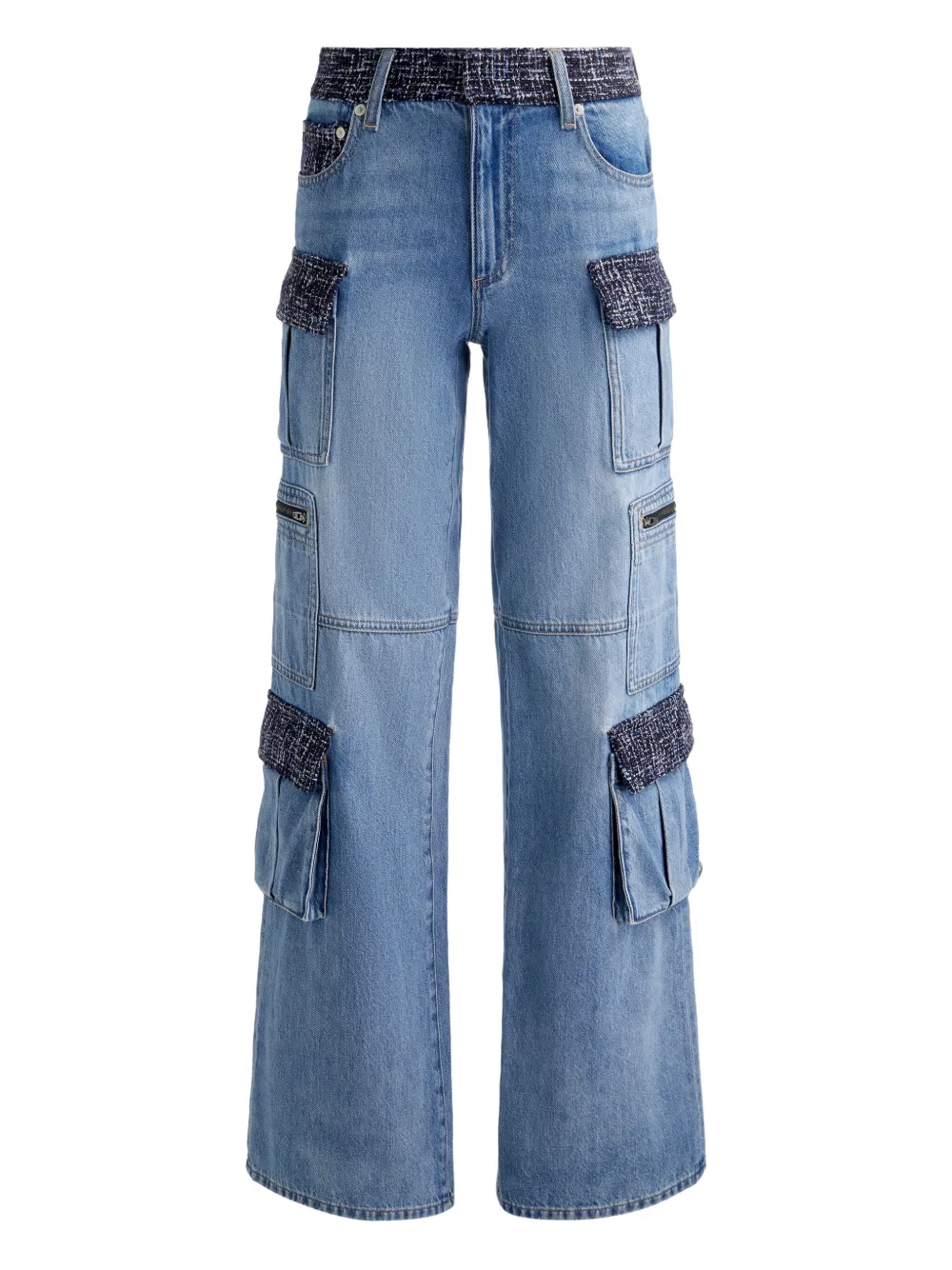 Alice And Olivia Tweed-panel Cargo Jeans In Blue