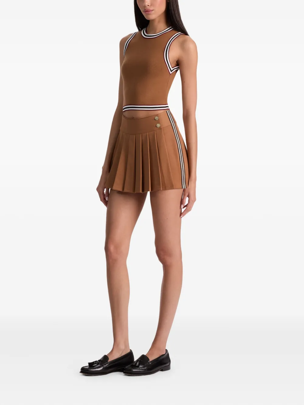 Alice And Olivia Pleated Side-stripe Skort In Brown