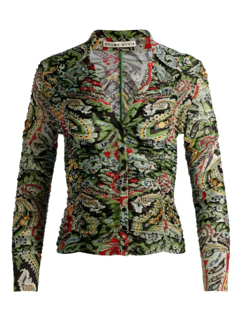 alice + olivia paisley-print ruched blouse