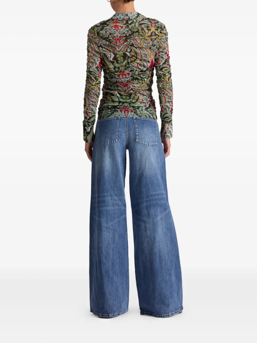 Alice And Olivia Paisley-print Ruched Blouse In Green