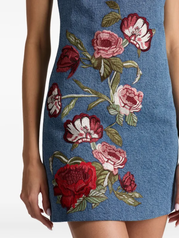 Alice + Olivia Cade embroidered-floral Mini Dress | Blue | FARFETCH