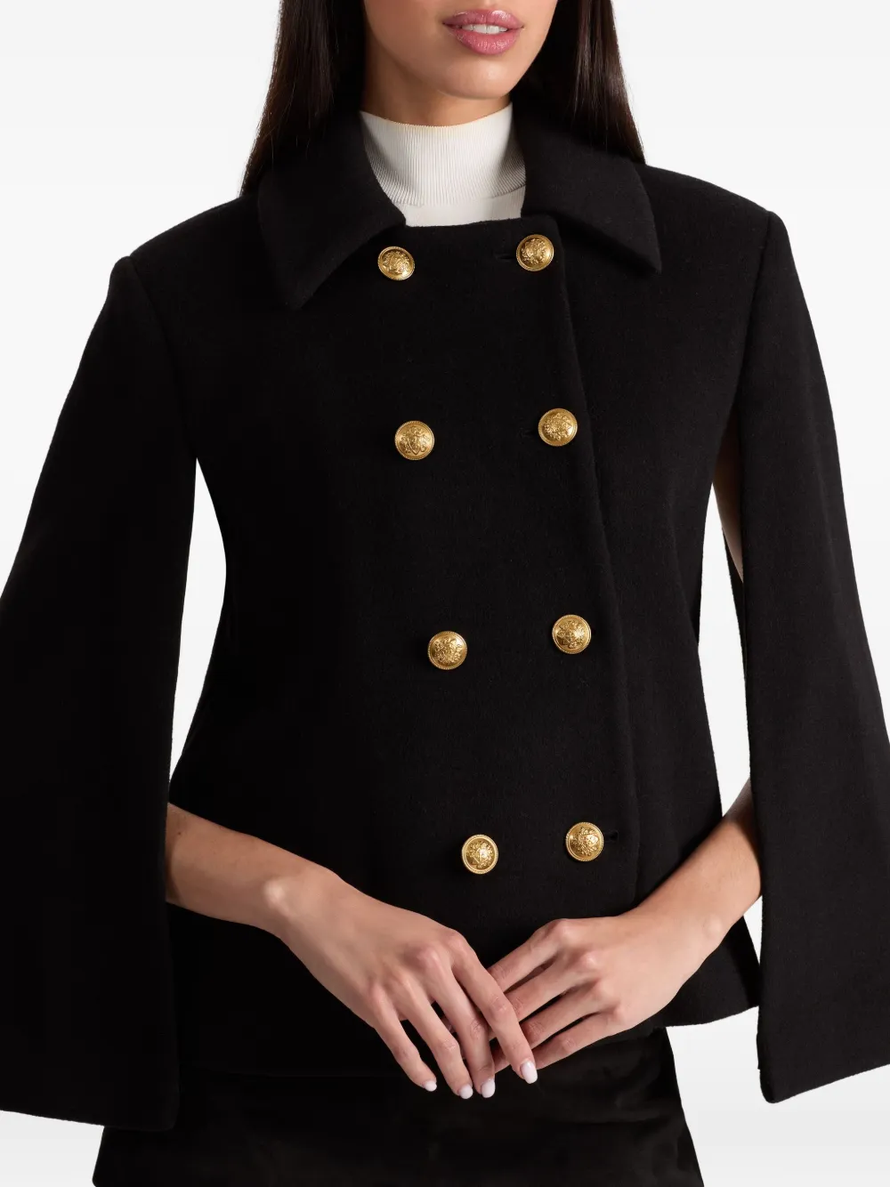 Alice And Olivia Reynalda Double-breasted Cape Coat In Black