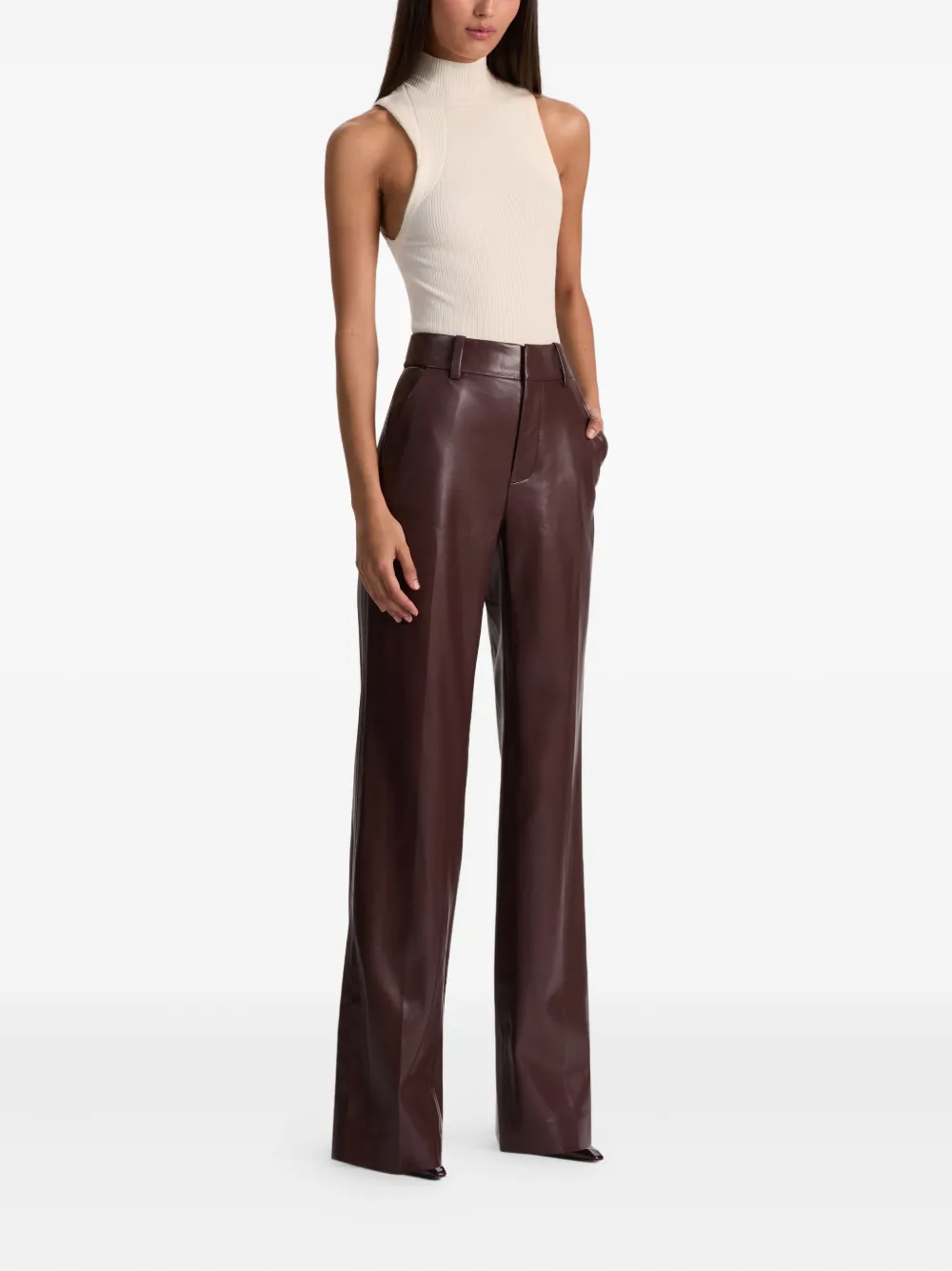 Alice And Olivia Alexander Faux-leather Trousers In Brown