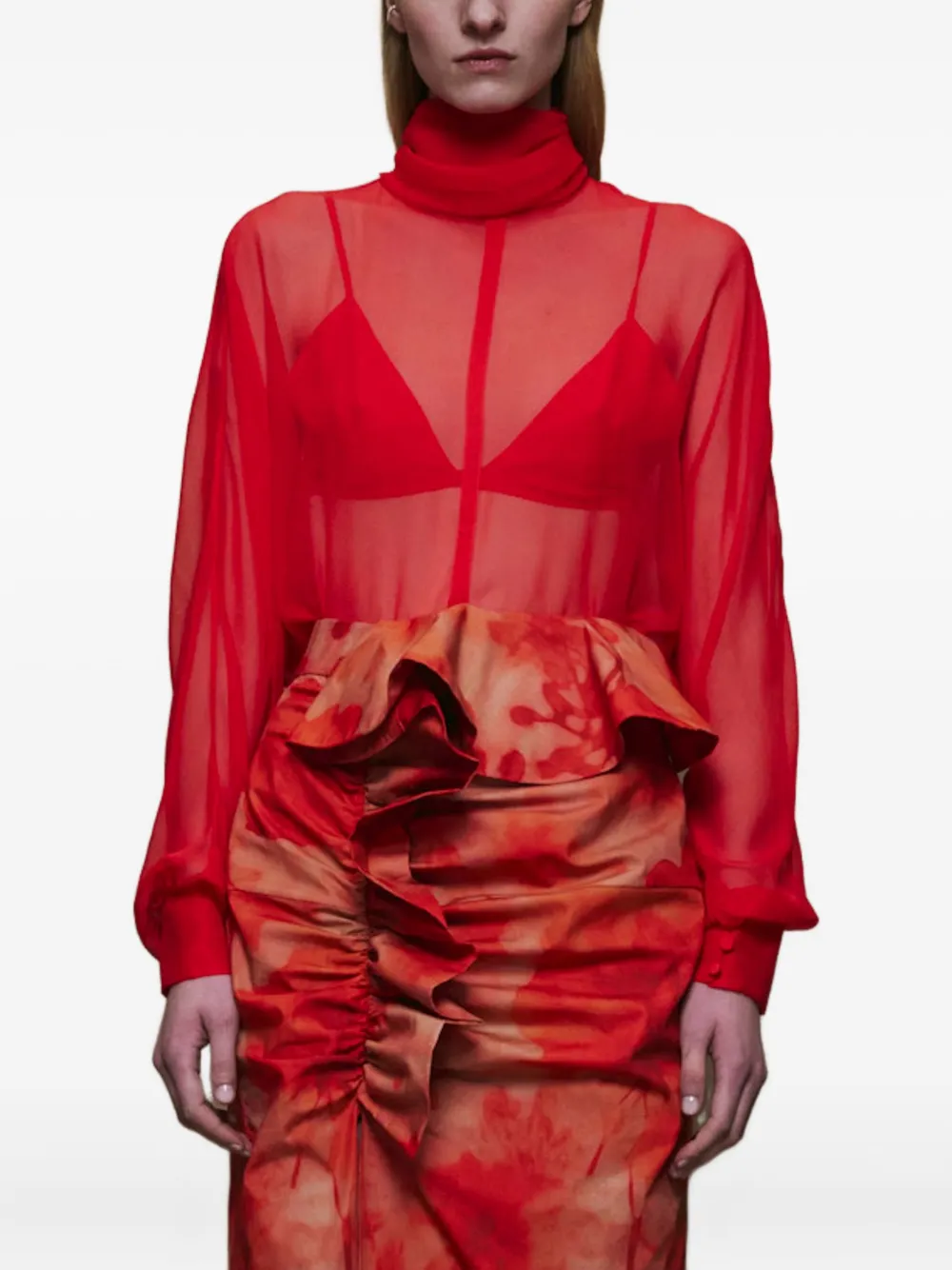 Alejandra Alonso Rojas Turtleneck Tie Blouse In Red