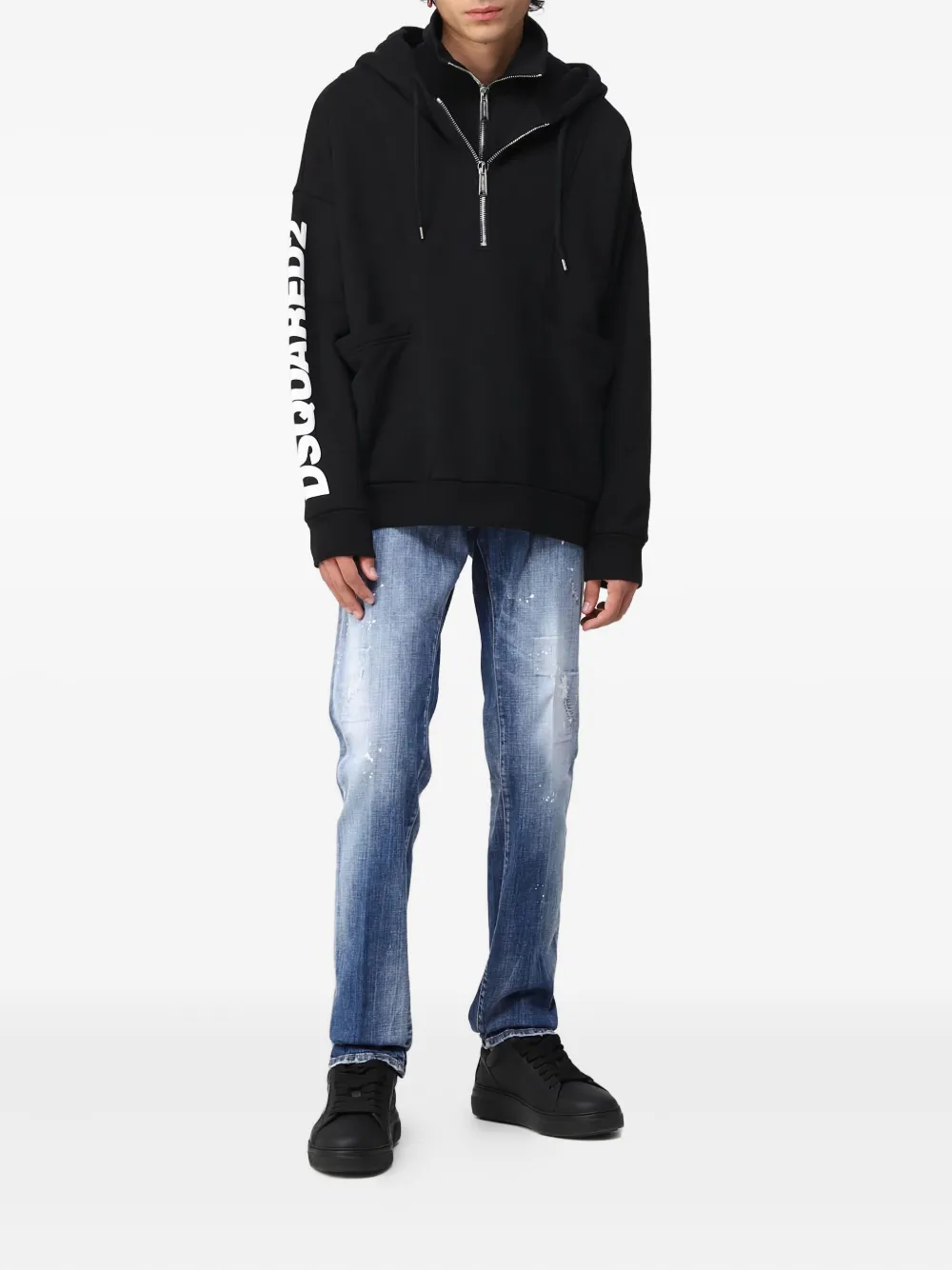DSQUARED2 Sweater met capuchon en halve rits Zwart