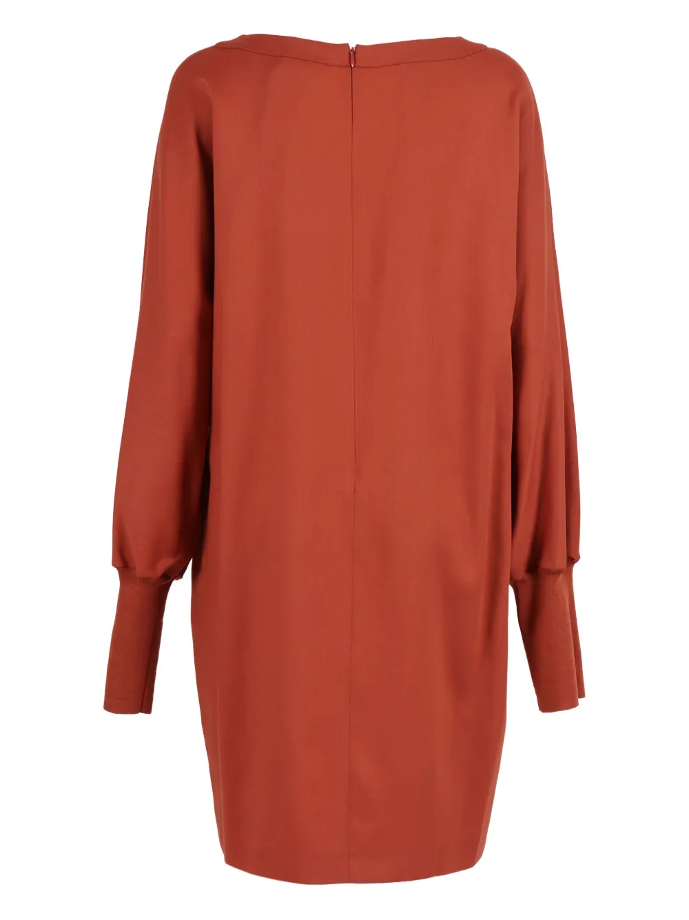 Antonelli Loose Mini Dress With Long Puff Sleeves And Chain Detail In Brown