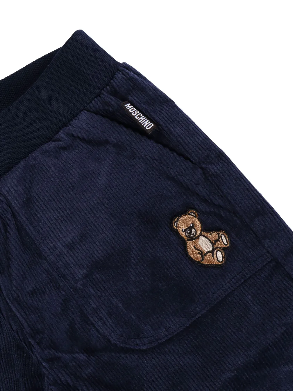 Moschino Kids Ribfluwelen broek met teddybeerprint Blauw
