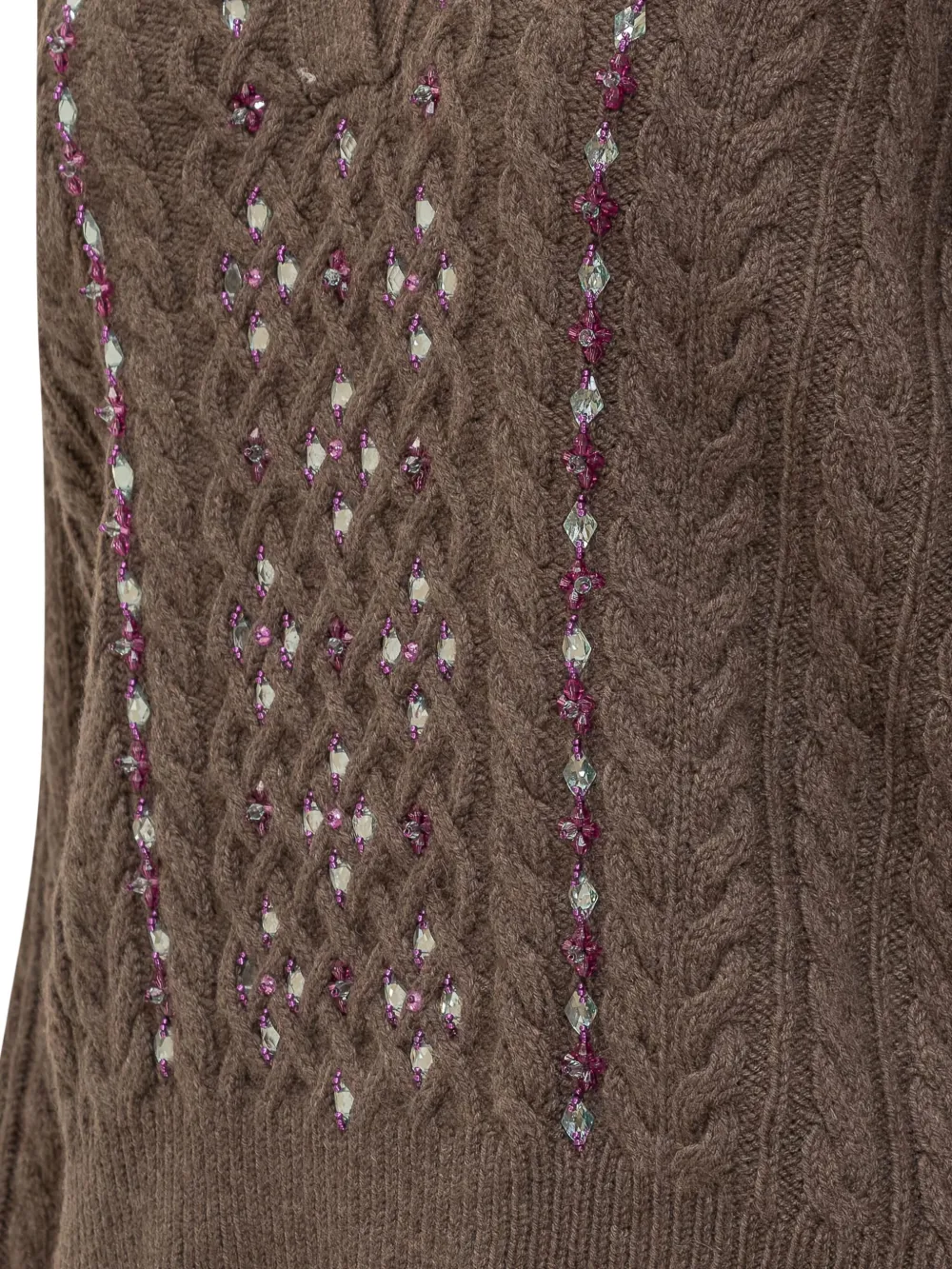 Des_phemmes Cable-knit Embellished Polo-neck Top In Brown