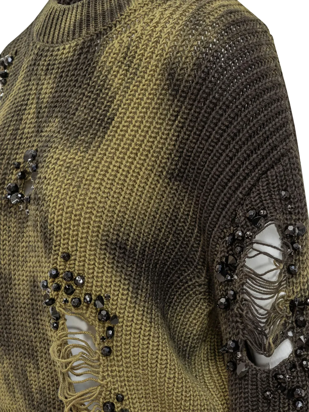 DES PHEMMES embellished distressed knit Groen