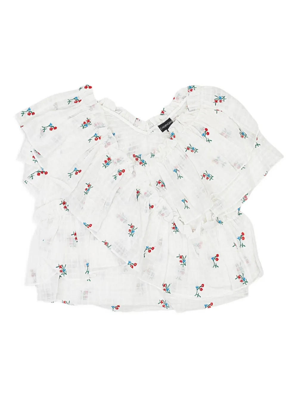 Callipygian floral-embroidered ruffled blouse | White | Image 1