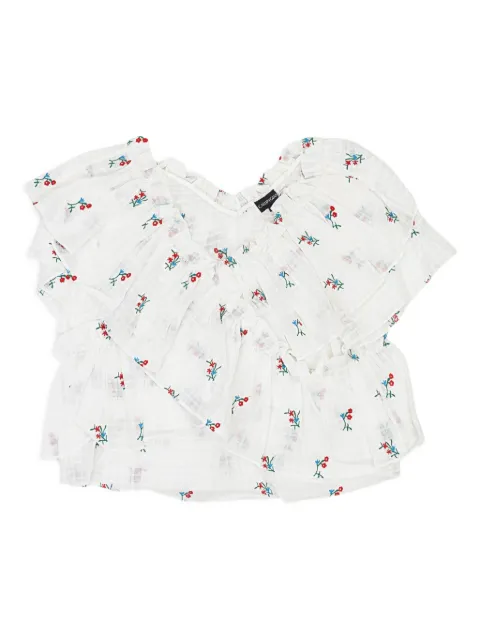 Callipygian floral-embroidered ruffled blouse
