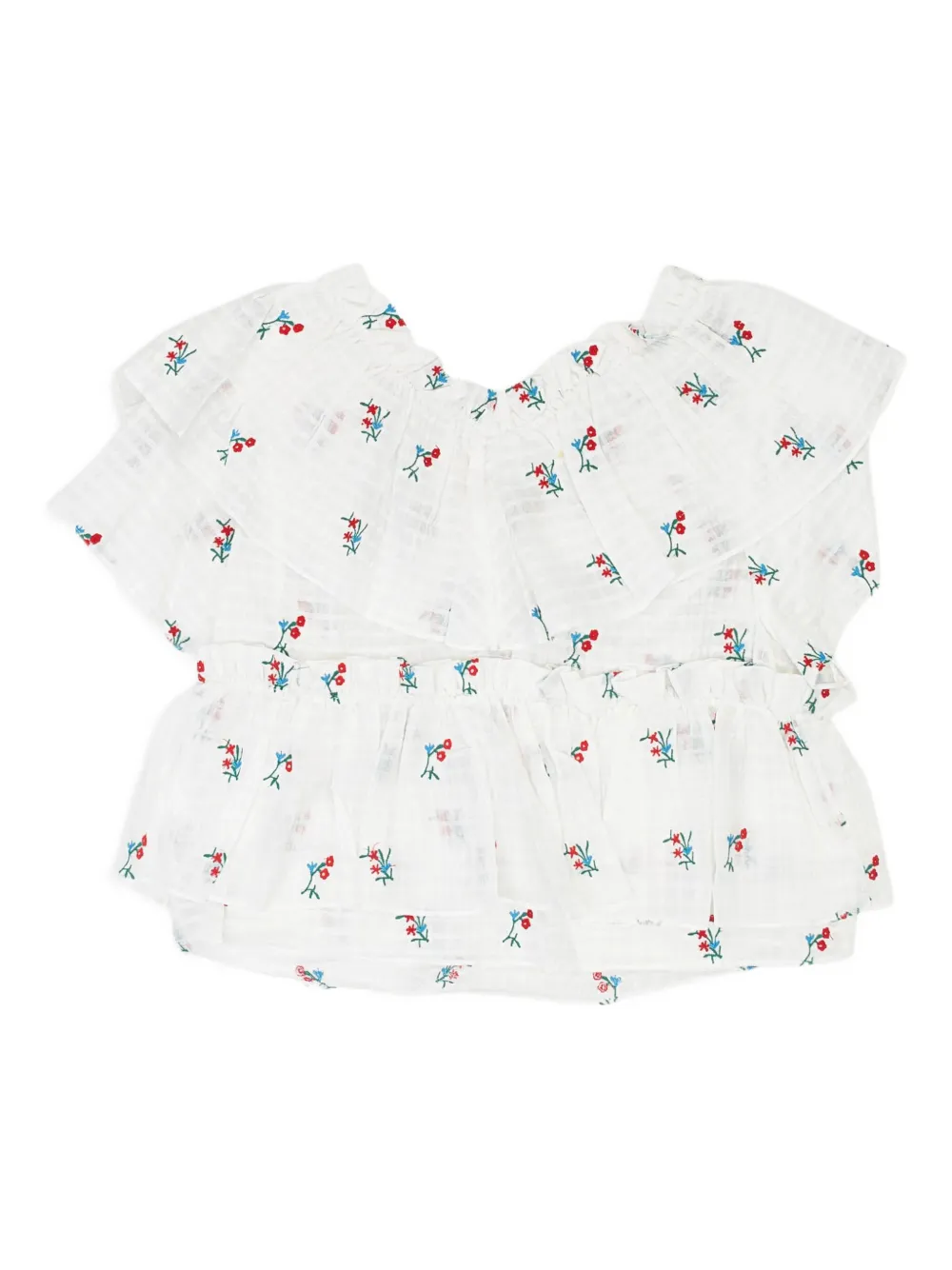 Callipygian floral-embroidered ruffled blouse - Wit