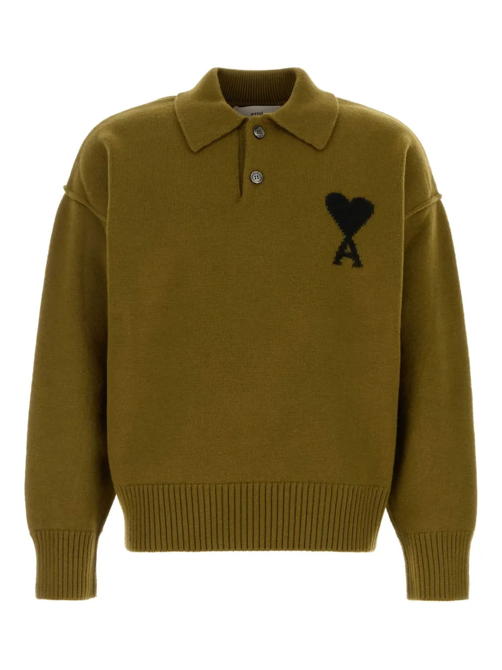 AMI Paris heart-logo wool polo sweater Groen