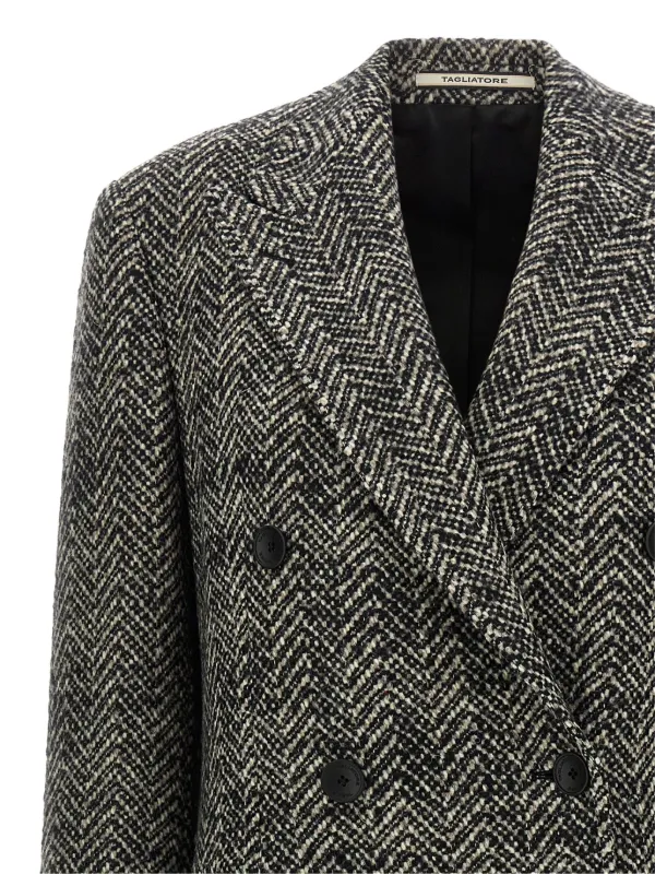 タリアトーレ 　52　ダブルコート ヘリンボーン Tagliatore ヘリンボーン ダブルコート | ブラック | FARFETCH JP