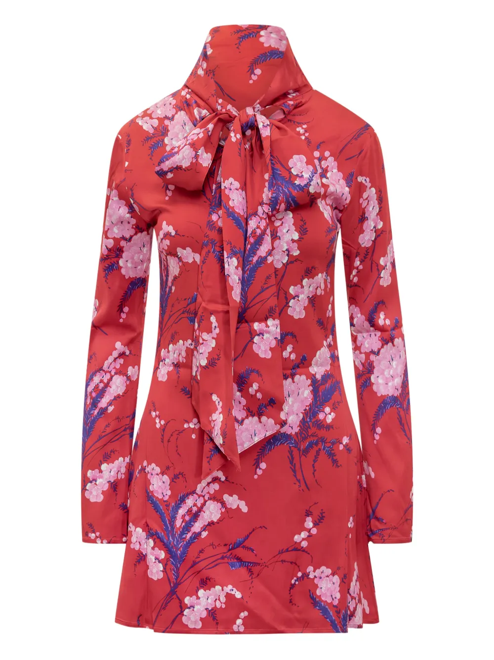 DES PHEMMES floral-print tie-neck mini dress Rood