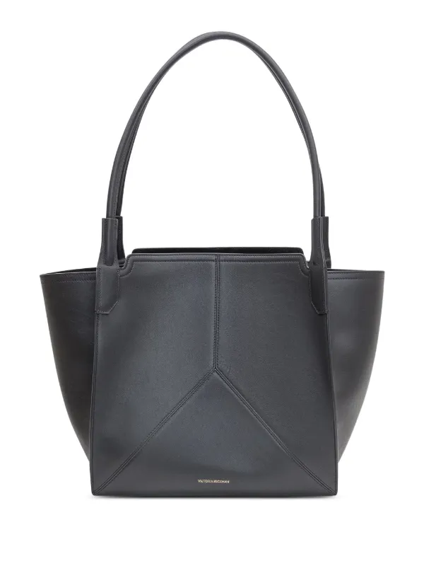 Victoria Beckham Topstitched Leather Tote Bag in Black