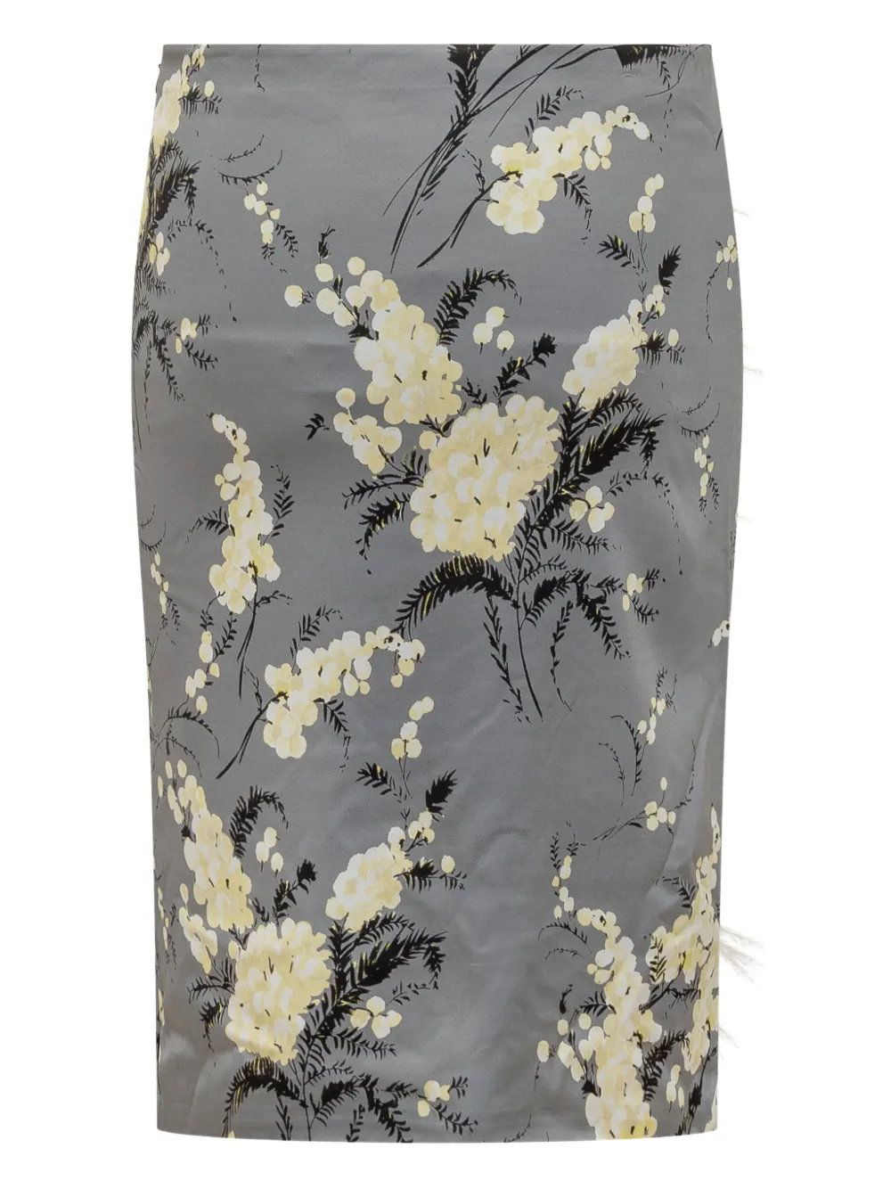 DES PHEMMES feather-trimmed floral midi skirt - Grijs