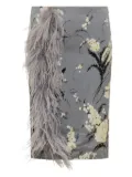 DES PHEMMES feather-trimmed floral midi skirt - Grey
