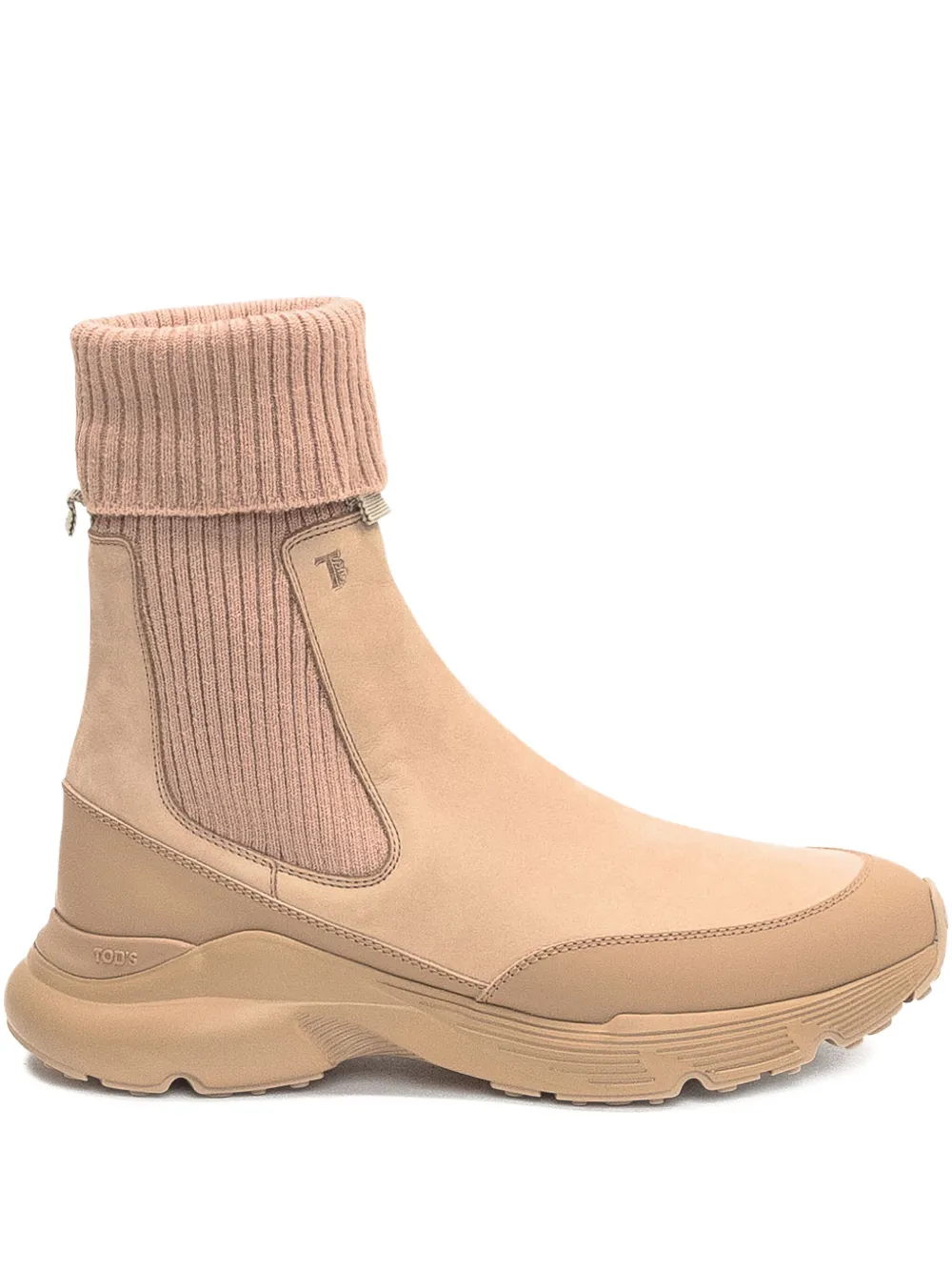 Tod's Knitted Cuffed Calfskin Ankle Boots In Neutral