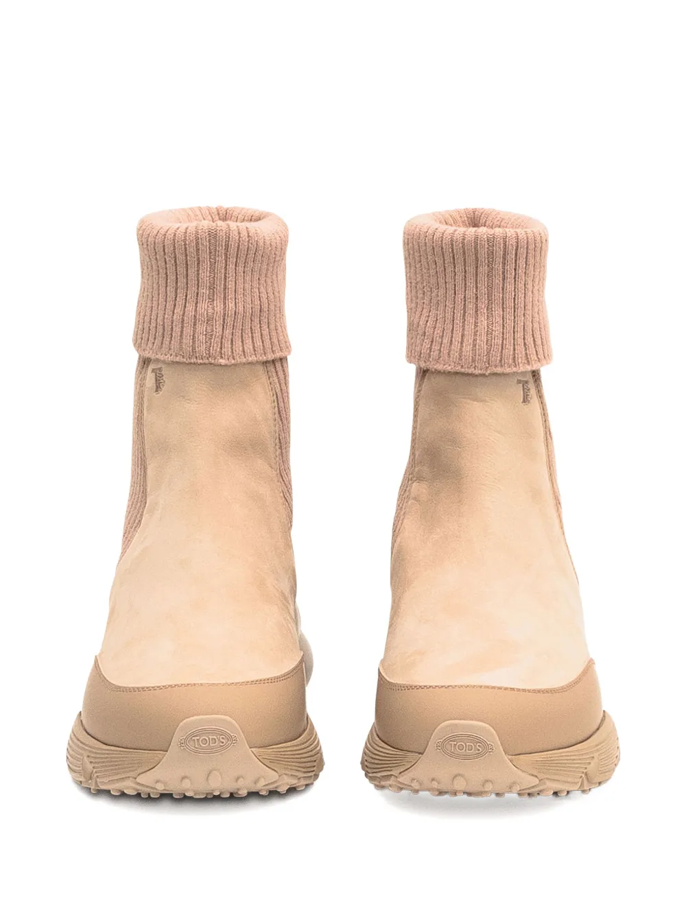Tod's knitted cuffed calfskin ankle boots Neutrals