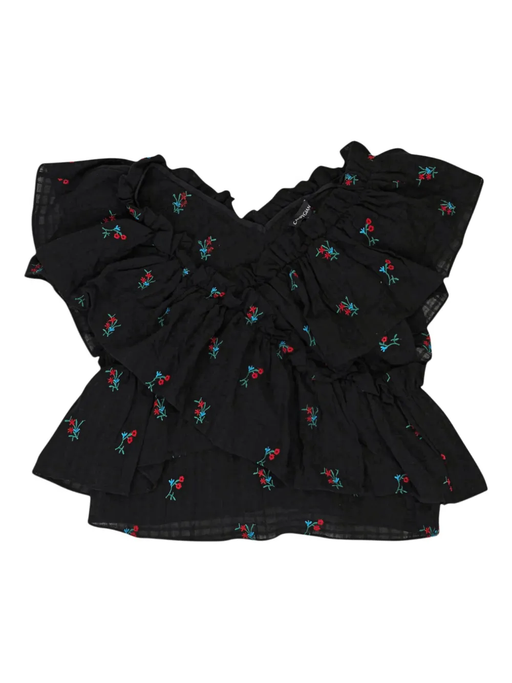 Callipygian floral-embroidered ruffled blouse | Black | Image 1