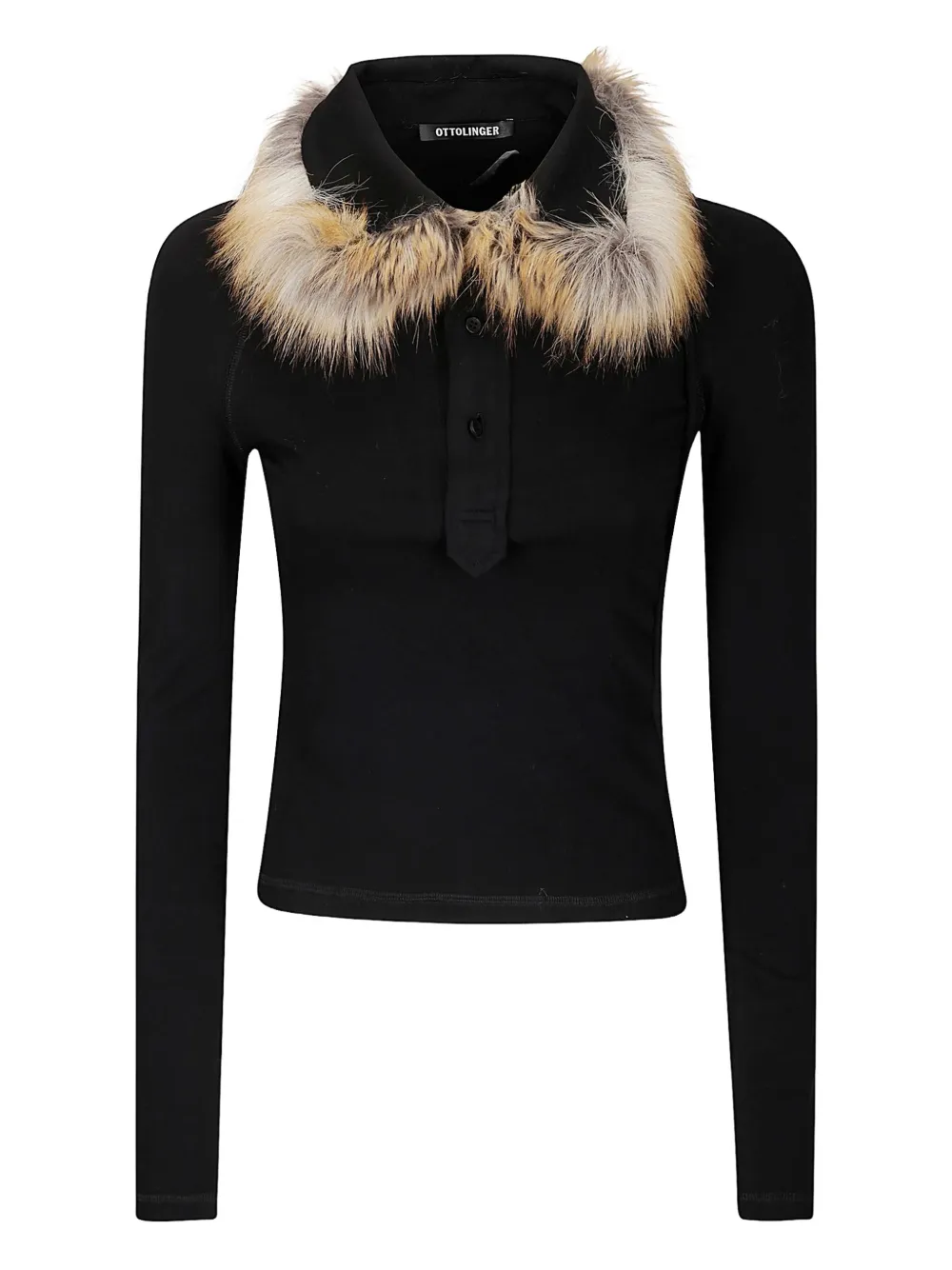 Ottolinger fur-collar fitted polo top | Black | Image 1