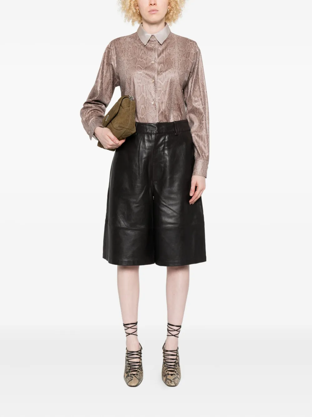 Forte Forte Blouse met slangenhuidprint - Bruin