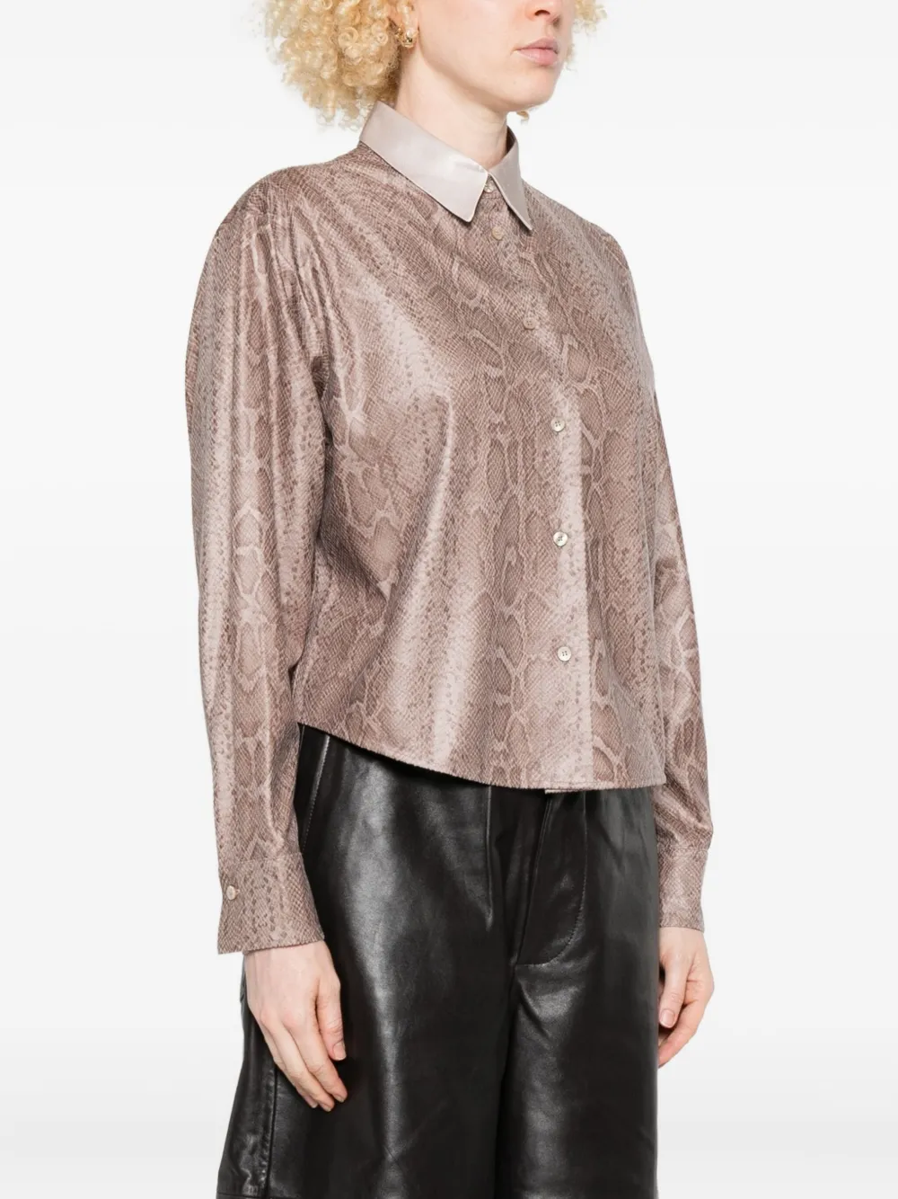 Forte Forte Snakeskin-print Long-sleeve Shirt In Brown