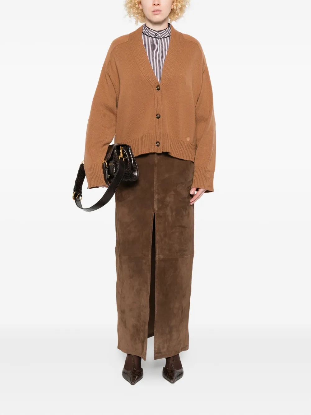 Loulou De Saison Kaia Buttoned Cardigan In Brown