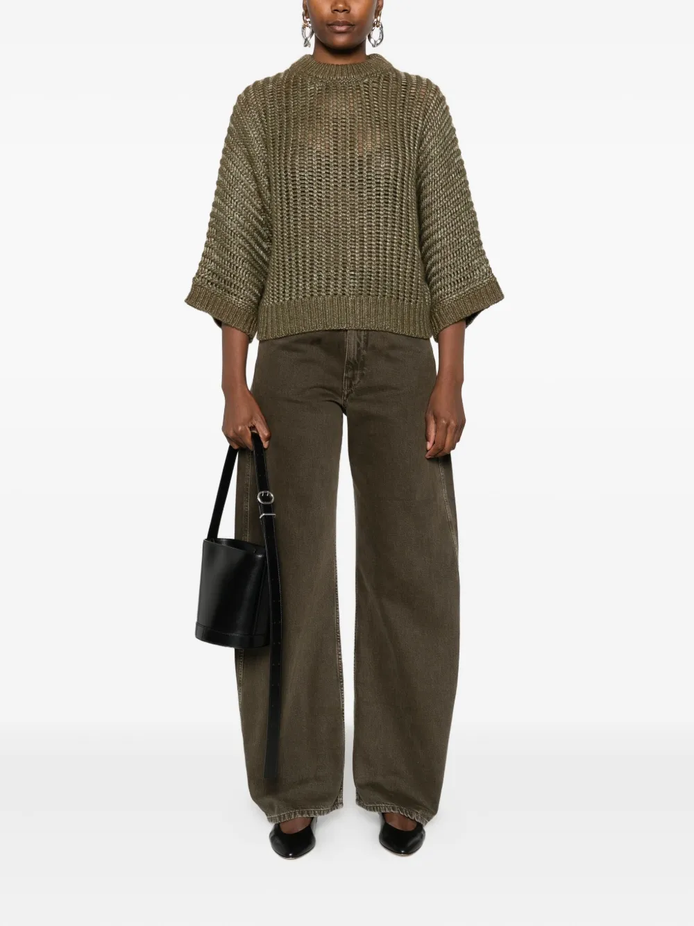 Peserico Open-knit Short-sleeve Sweater In Green