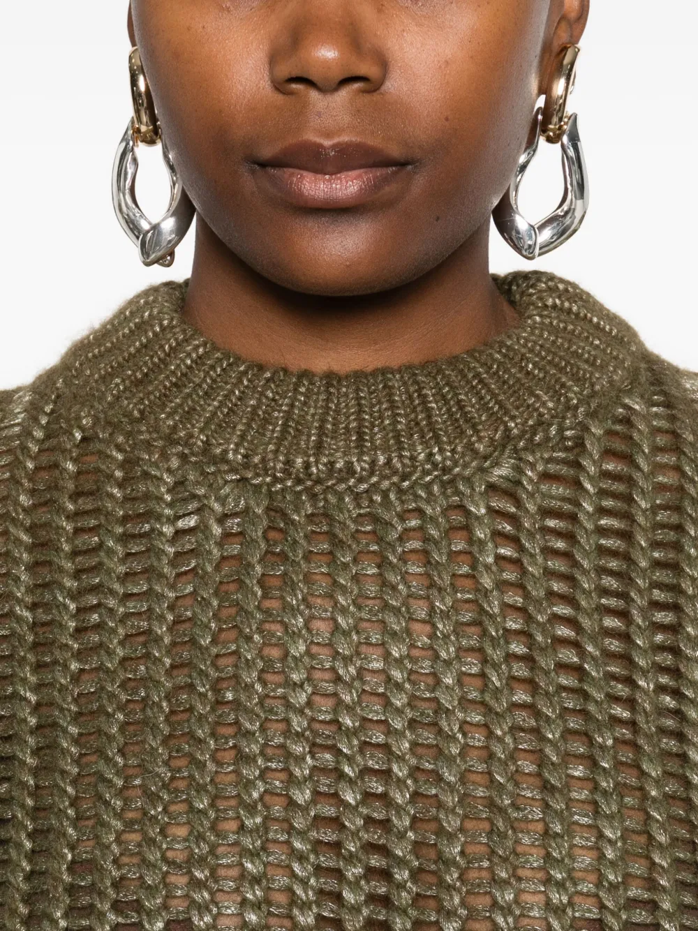 Peserico Open-knit Short-sleeve Sweater In Green