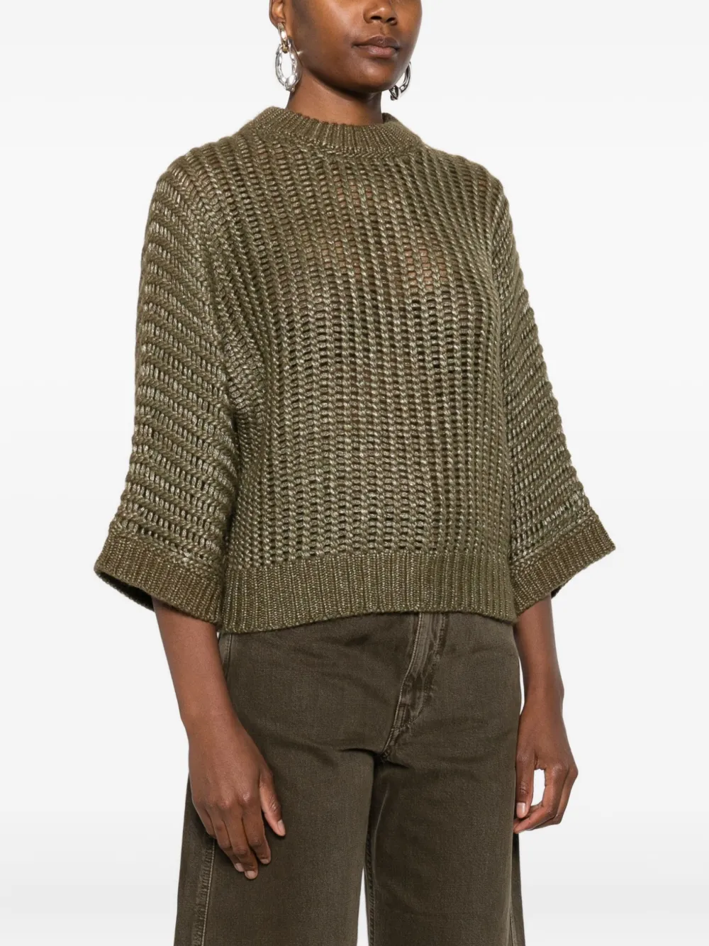 Peserico Open-knit Short-sleeve Sweater In Green