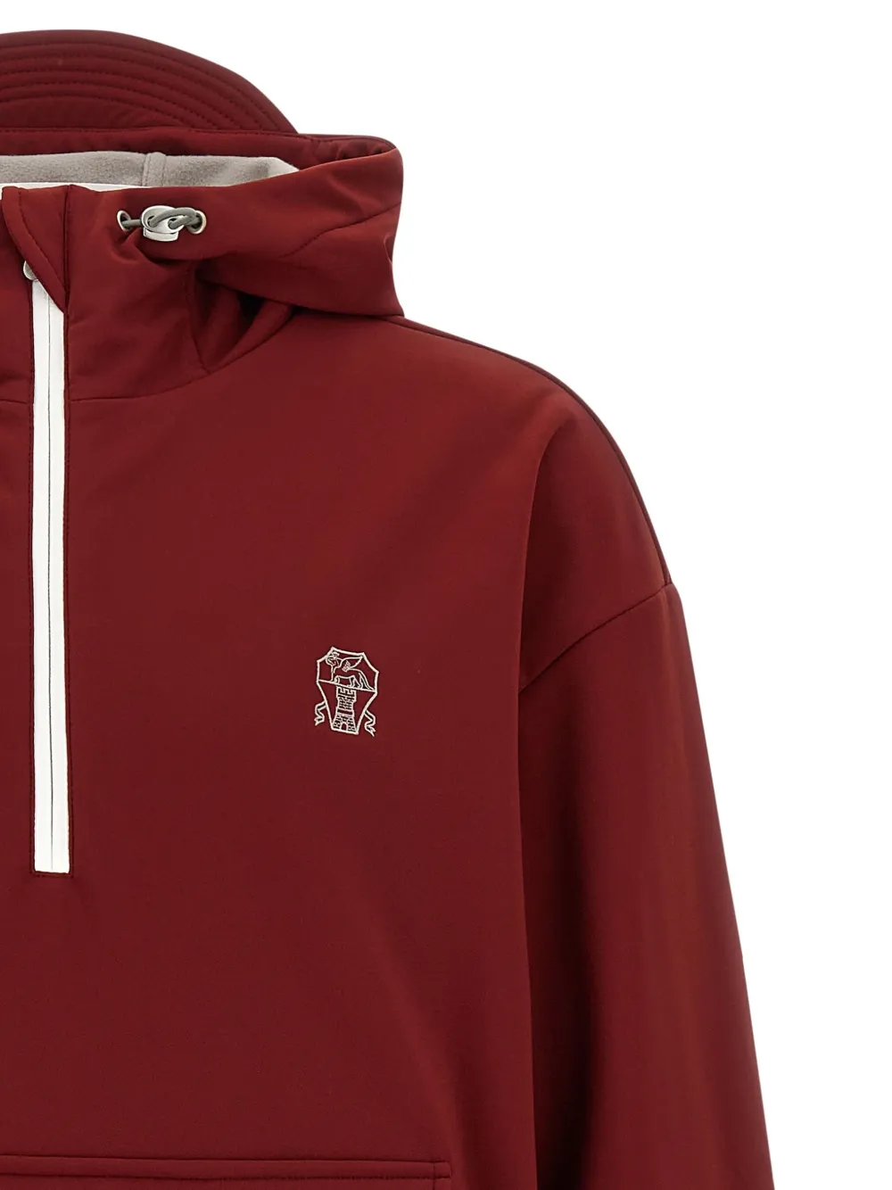 Brunello Cucinelli logo-embroidered hooded jacket Rood