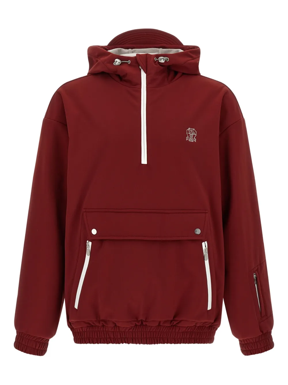 Brunello Cucinelli logo-embroidered hooded jacket Rood