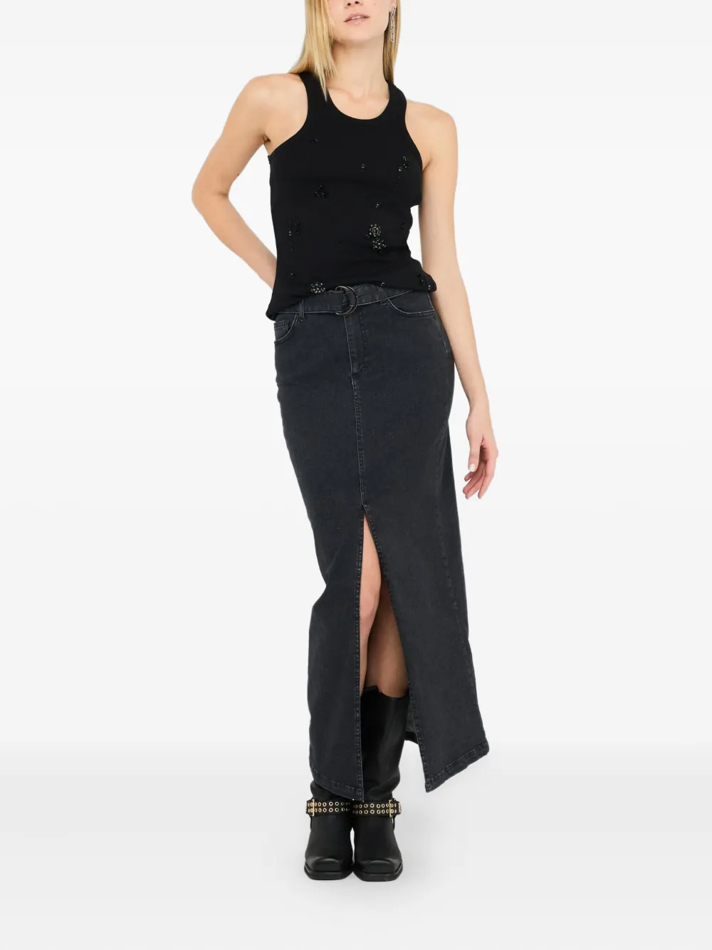 LIU JO Denim maxi-rok met ceintuur - Grijs