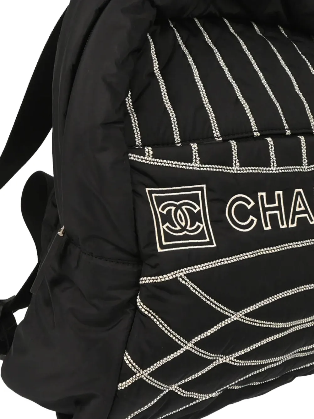 Pre-owned Chanel 2006 Quilted Embroidered Backpack In Black