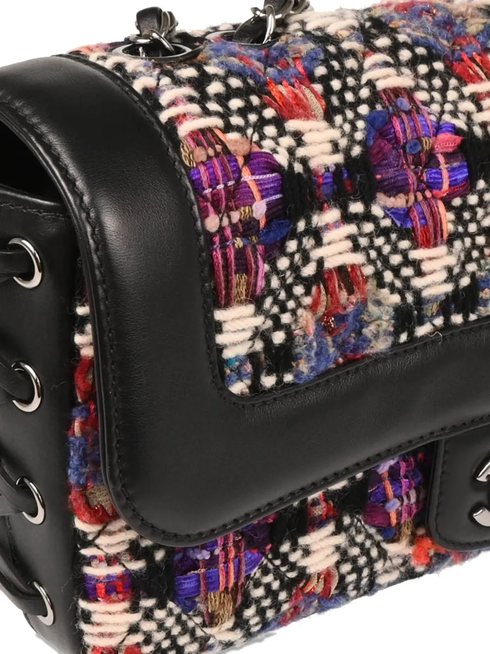 Pre-owned Chanel 2016 Tweed Flap Shoulder Bag In Black