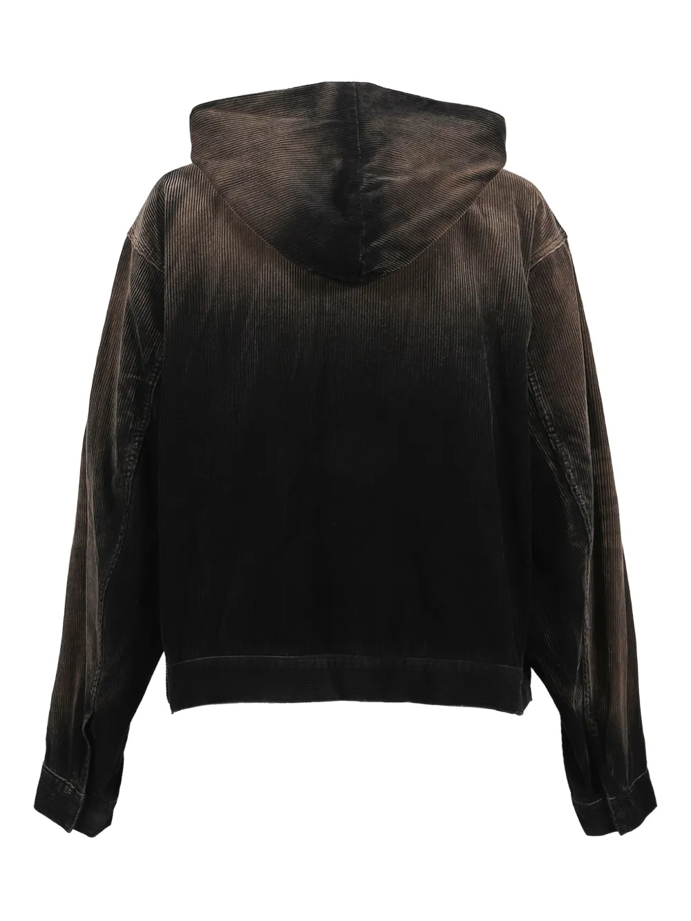 We11 Done Vintage Wash Corduroy Hoodie Zip-up Jacket In Black